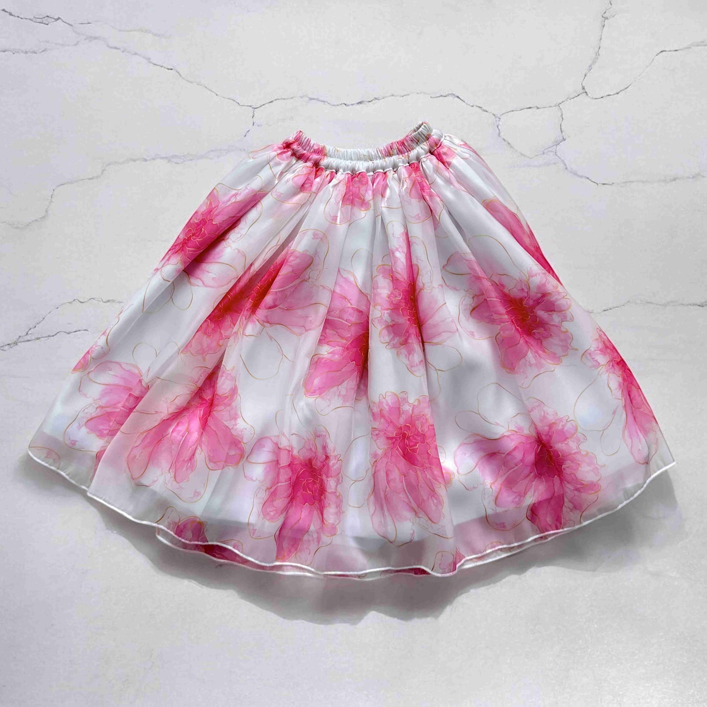 Floral Pink White Organza Lehenga