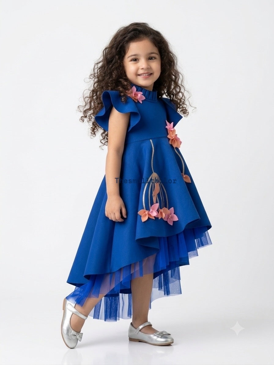 Electric Blue Flower Dress In Scuba