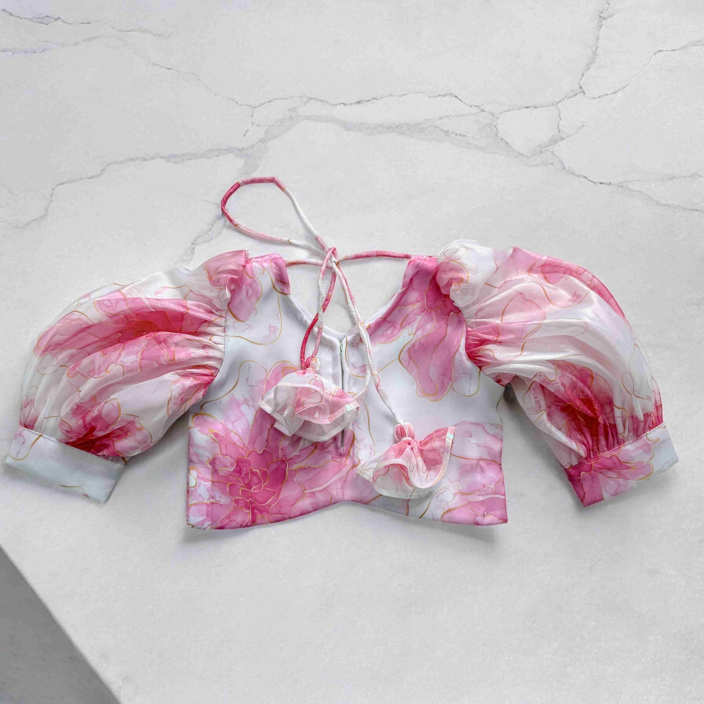 Floral Pink White Organza Lehenga