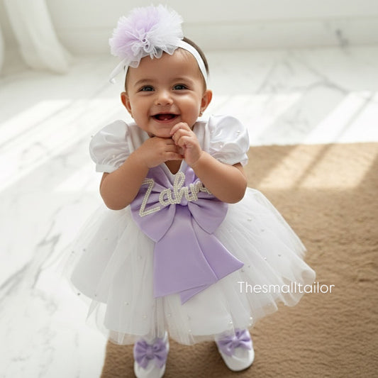 White Dress with lavender bow
