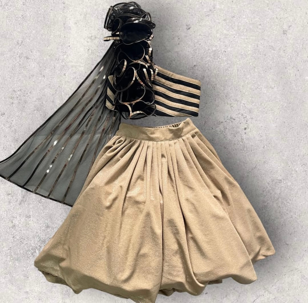 Mettalic lehenga set in black