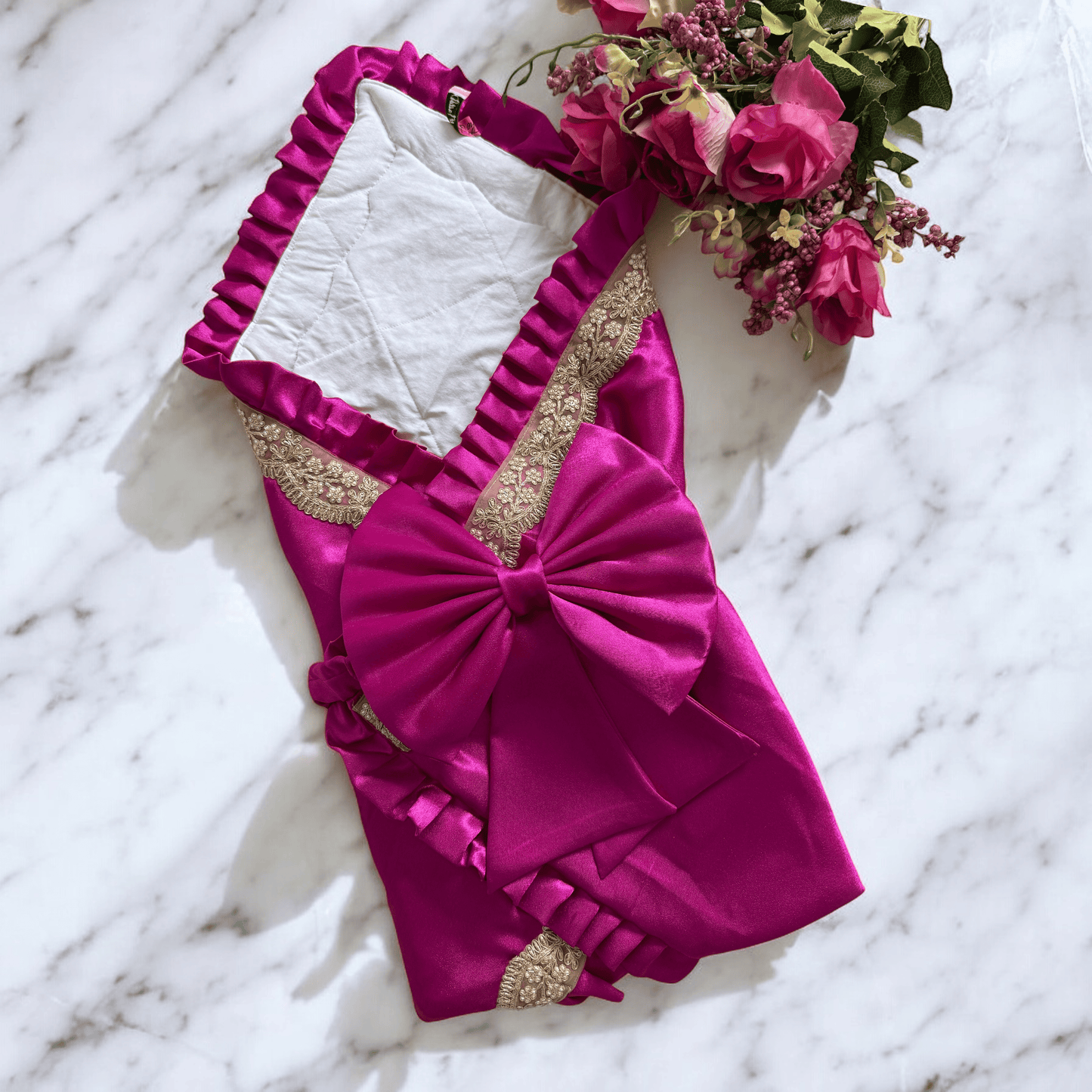 Pink Wrapper with golden lace