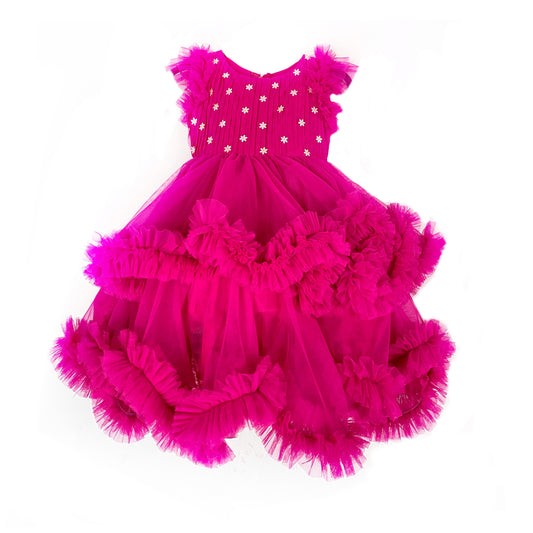 Pleated Pink Double Layered Frill Dress