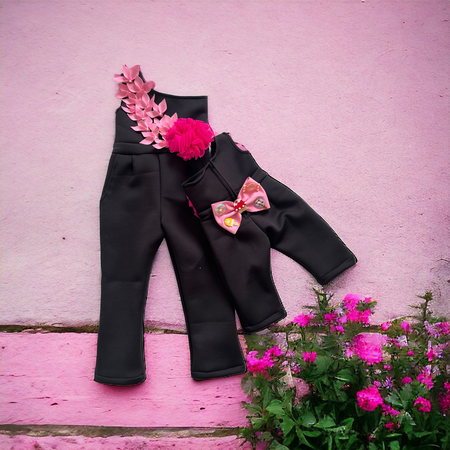 Black jumpsuit petal with candy bow