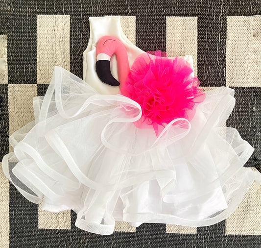 Flamingo In White layered Frill Dress