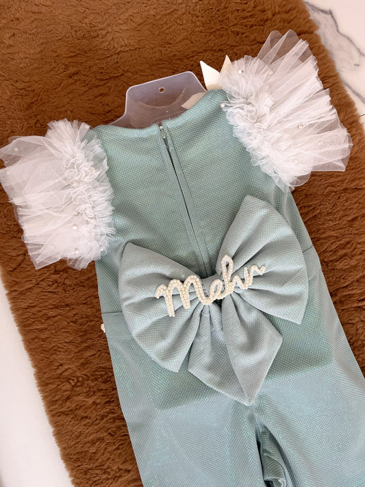 Jumpsuit With White petals In Blue Colour.