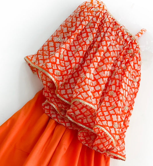 Ethnic orange flared top with handwork and flared pants