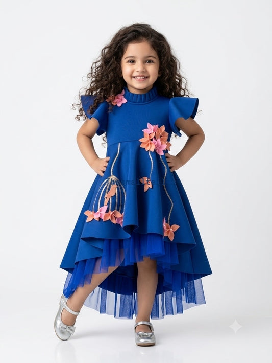 Electric Blue Flower Dress In Scuba