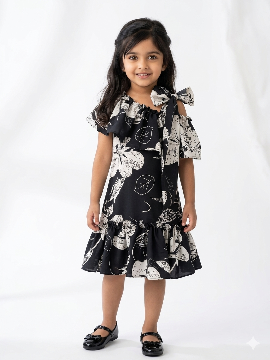 Black Floral Twinning Dress