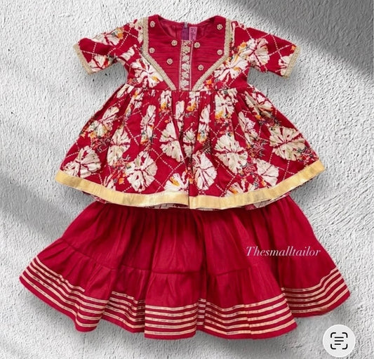 Red Printed Plazzo Set