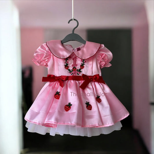 Pink Strawberry Embroidery Dress