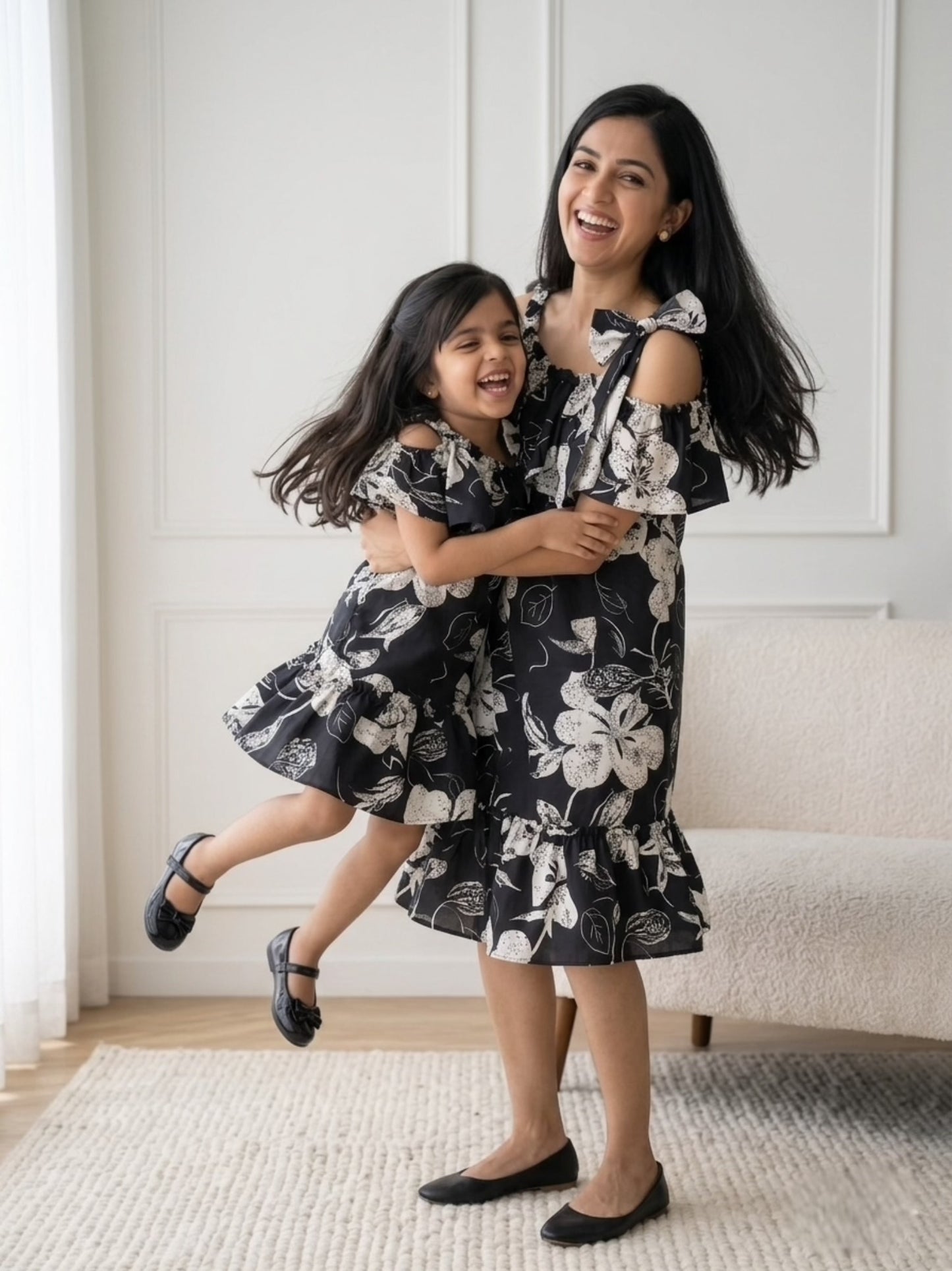 Black Floral Twinning Dress