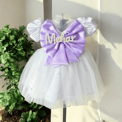 White Dress with lavender bow