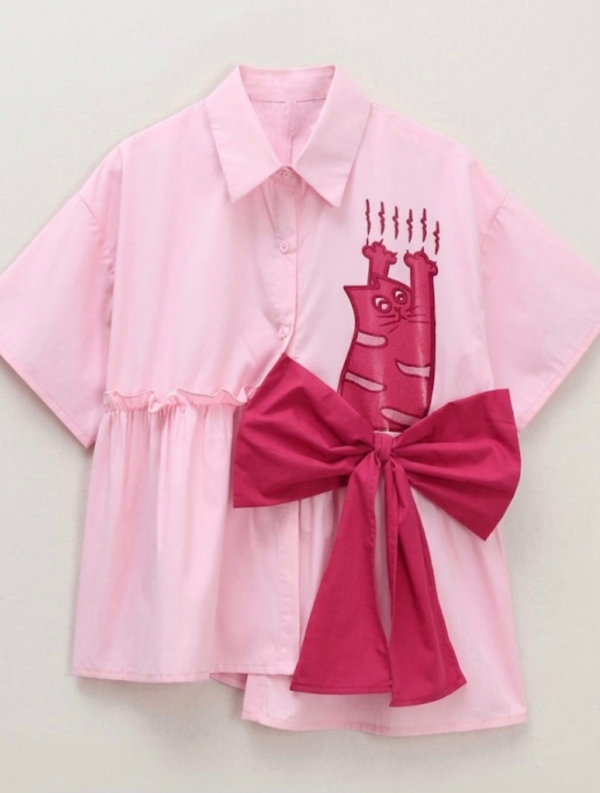 Pink Cat Print Top