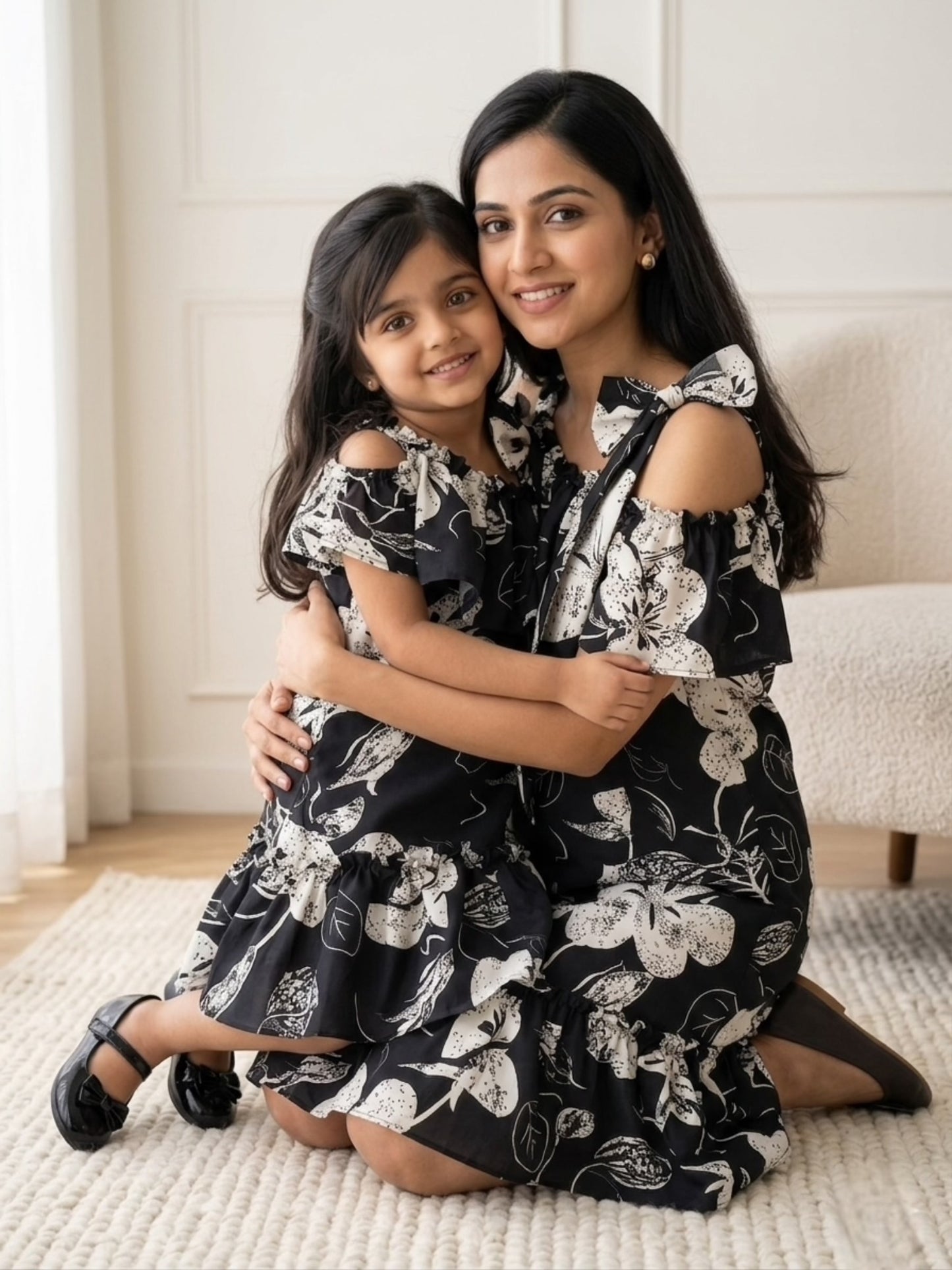 Black Floral Twinning Dress