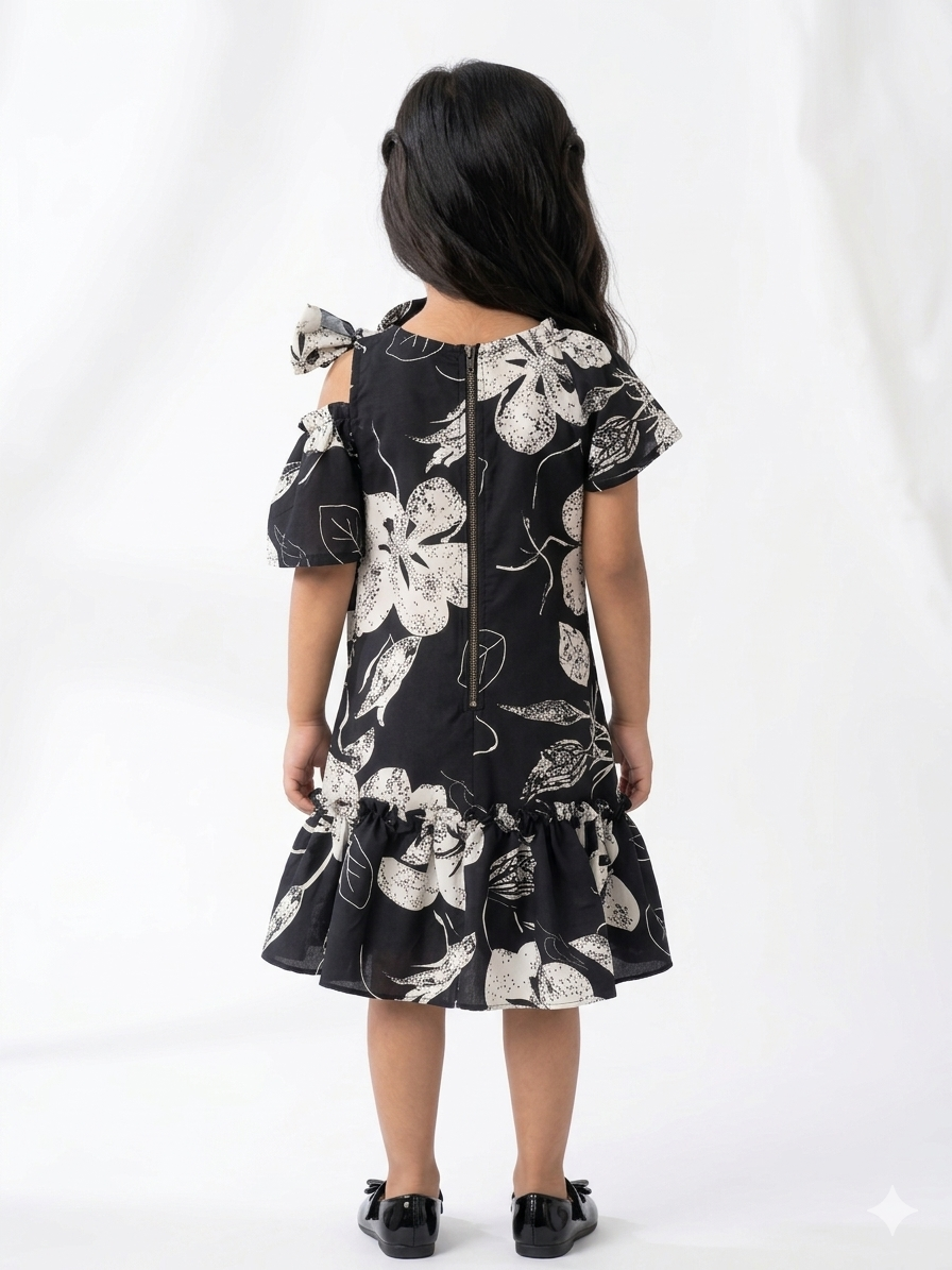 Black Floral Twinning Dress