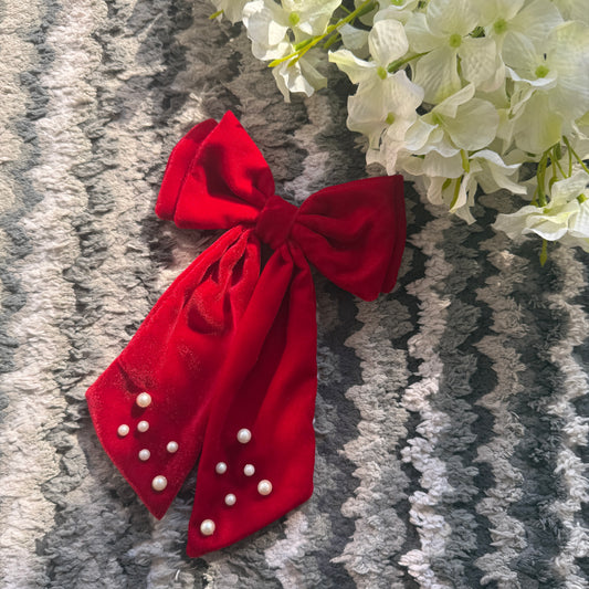 Red velvet pearl Bow