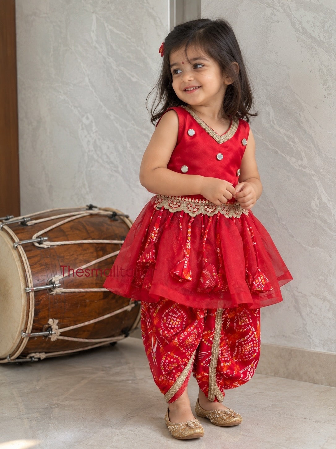 Red organza dhoti set