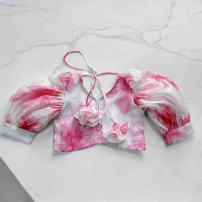 Floral Pink White Organza Lehenga