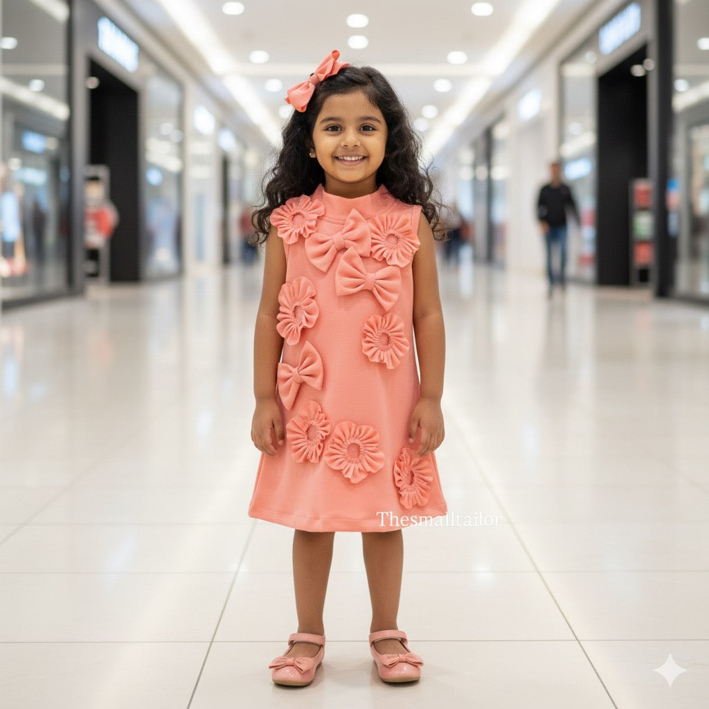 Peach Bow flower Dress
