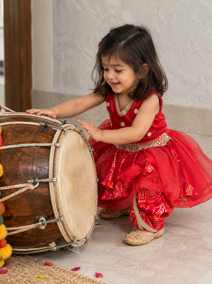 Red organza dhoti set