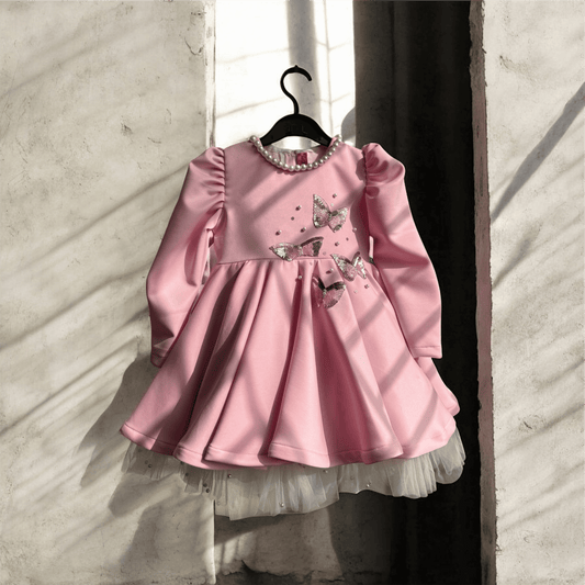 Pink Butterly Soft Scuba Dress