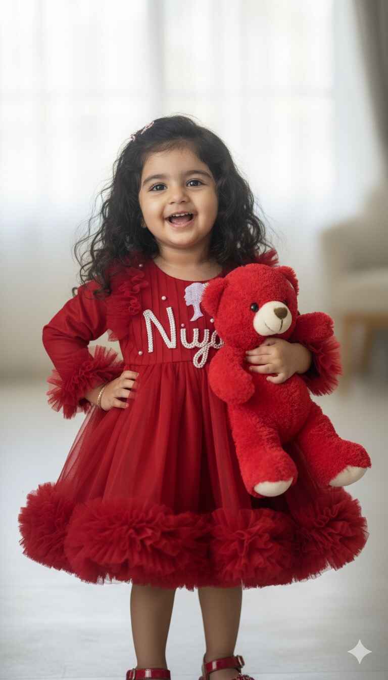 Red Party dress in Full sleeves