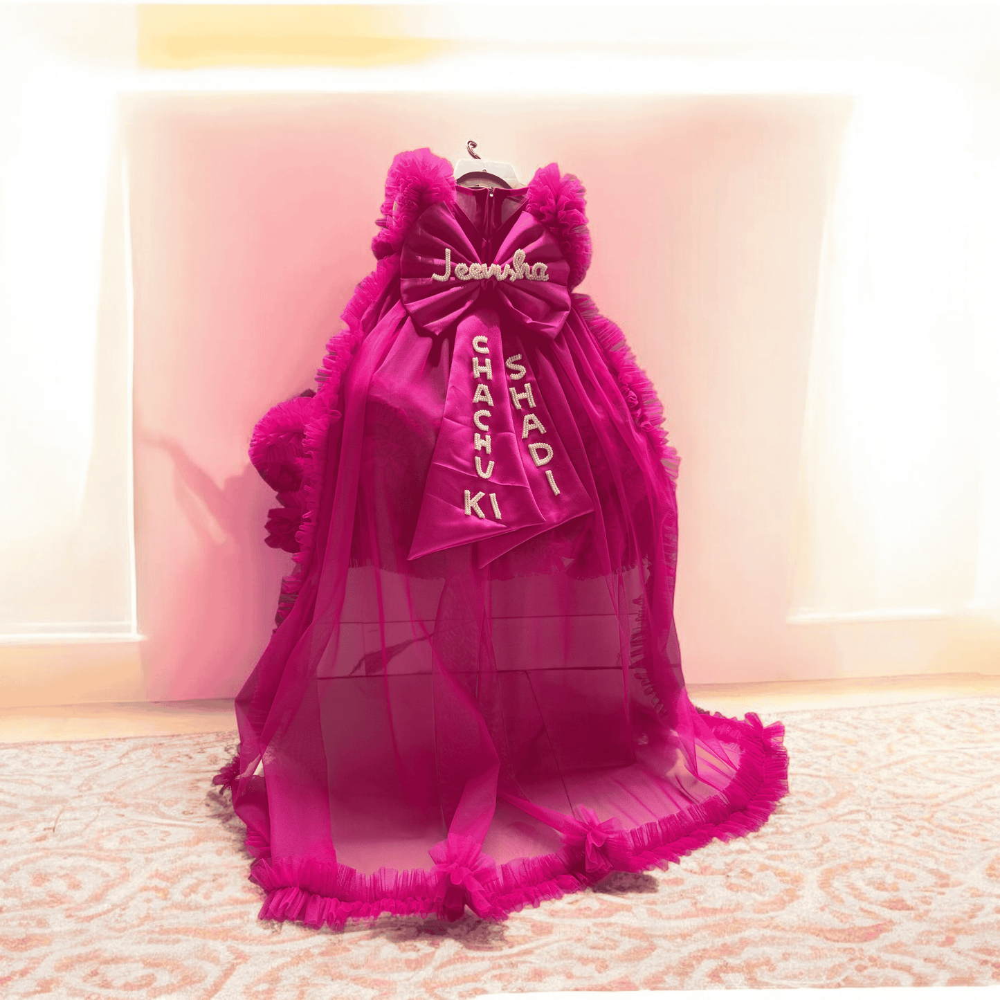 Pink Trail Dress With Bow Tie