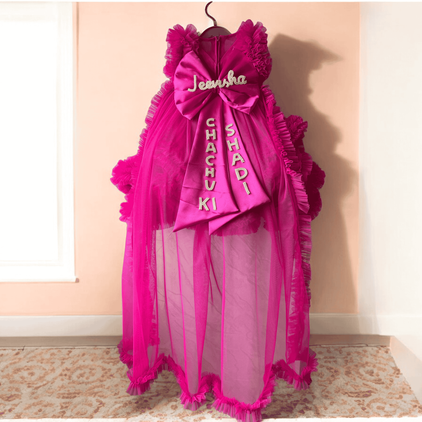 Pink Trail Dress With Bow Tie