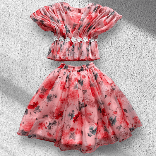 Peach Floral Organza Lehenga