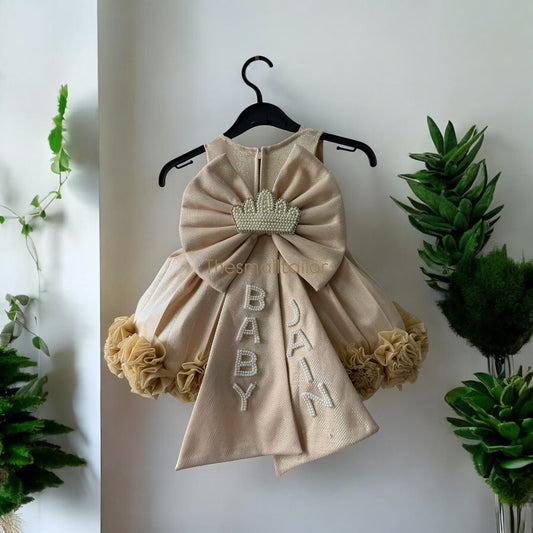 Cream Customised Bow Flower Dress