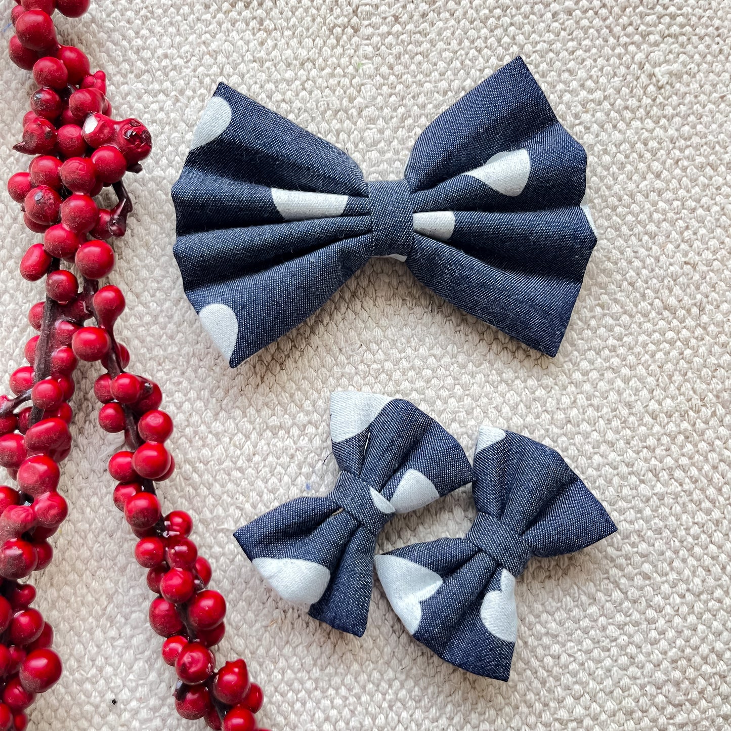 Big and Small Denim Bow Set