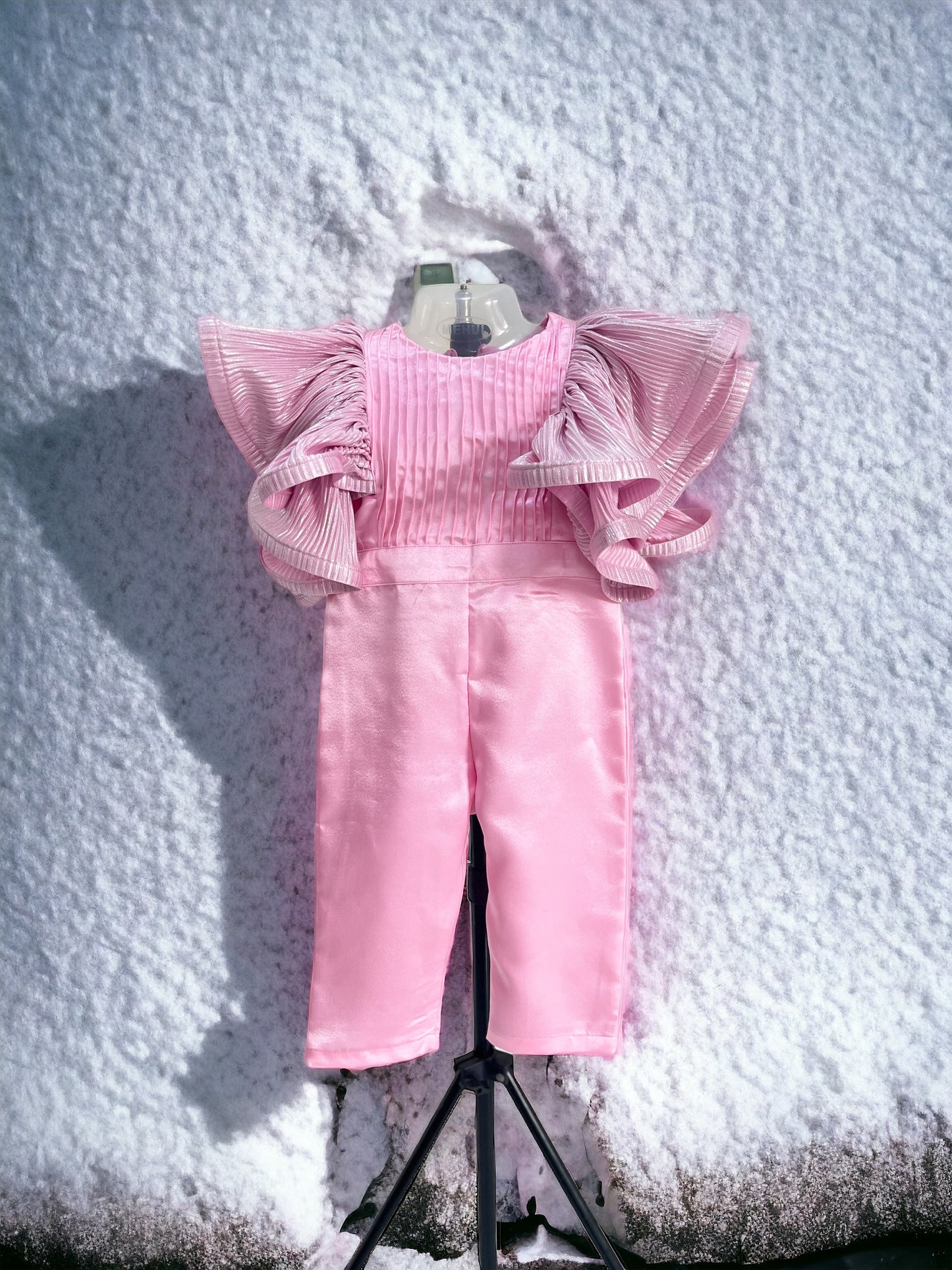 Pink Jumpsuit With Pleated  Sleeves