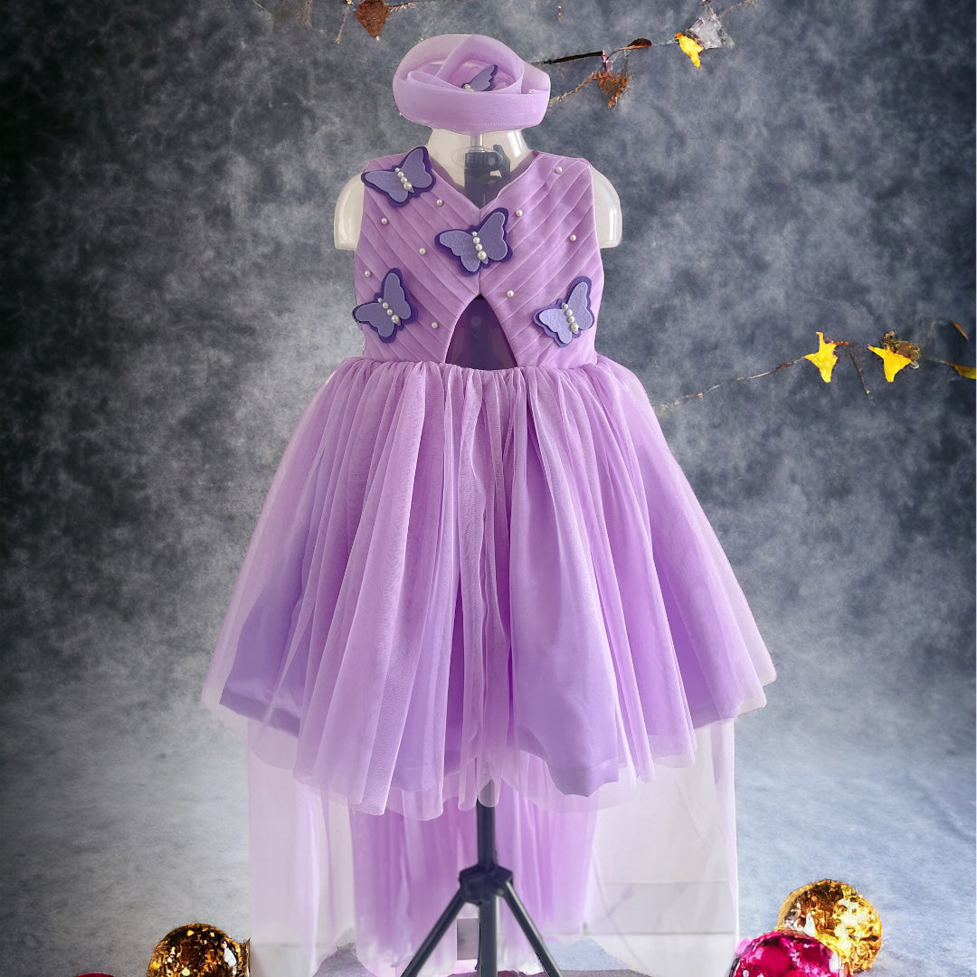 Lavender butterfly theme high low dress