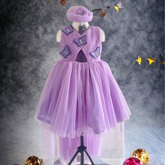 Lavender butterfly theme high low dress