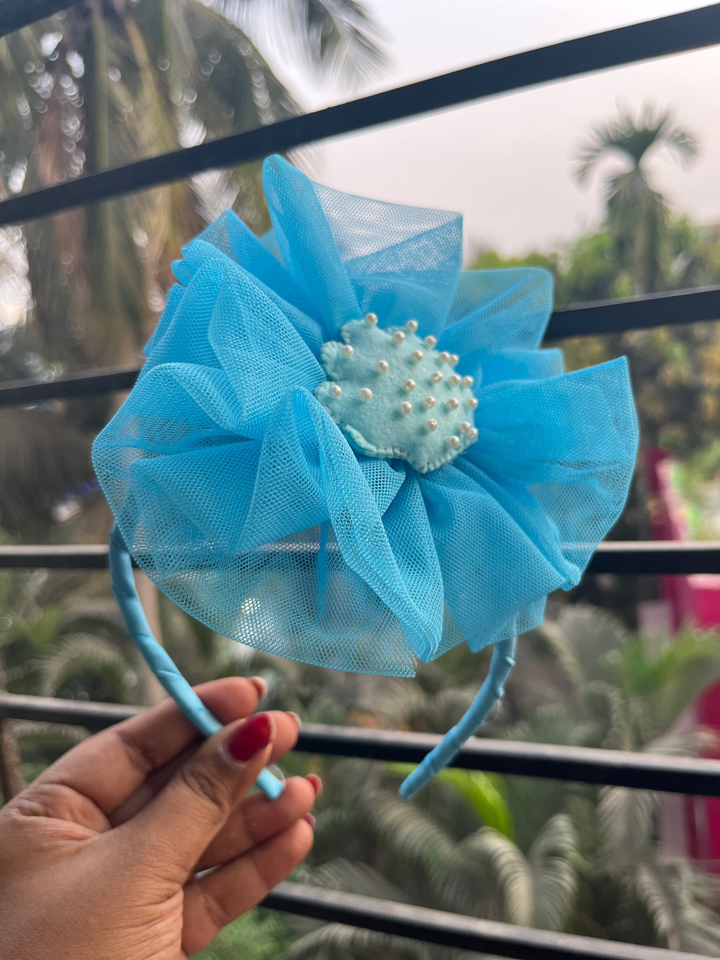 Sky Blue Flower Hair Bands