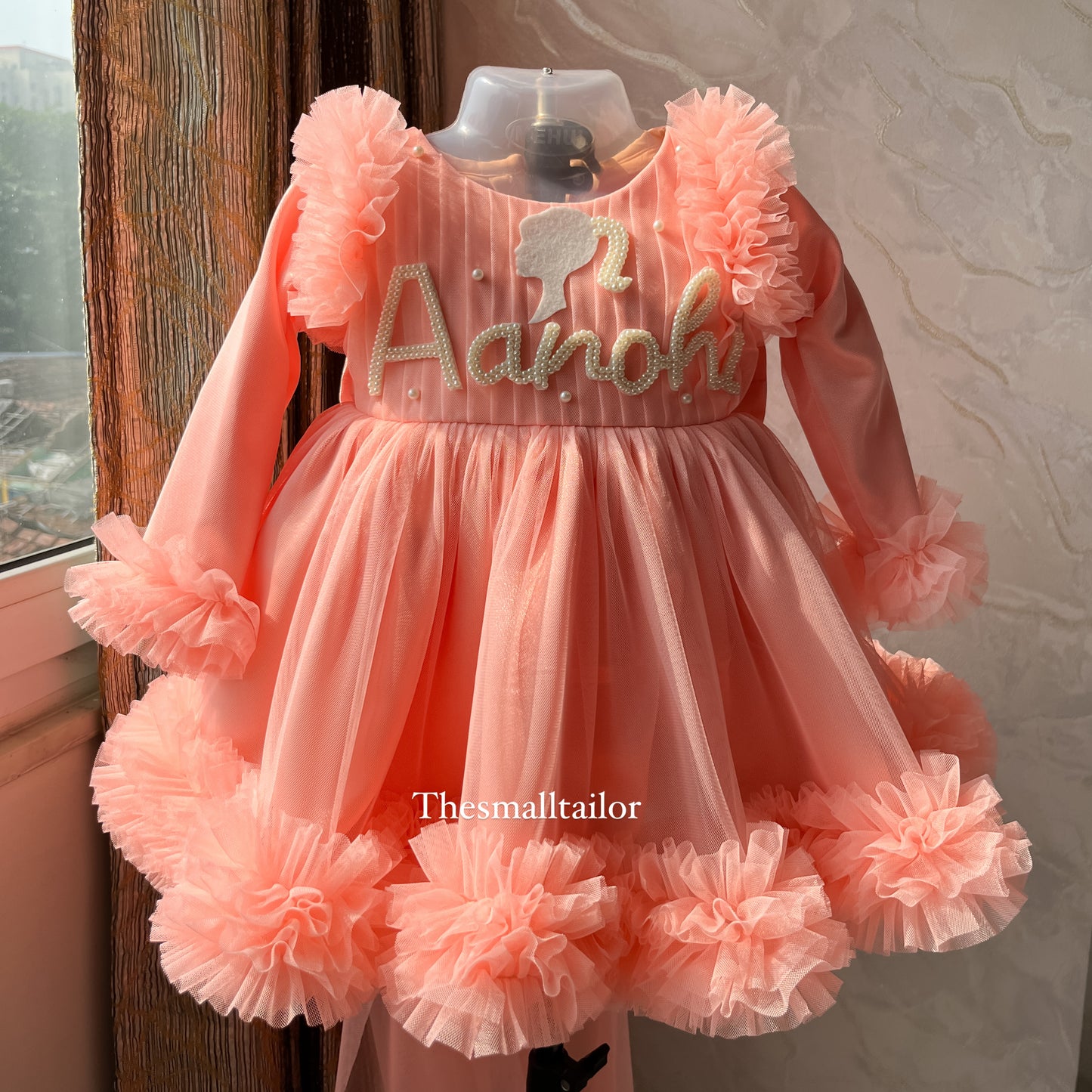 Barbie Dress Full Sleeves in Peach