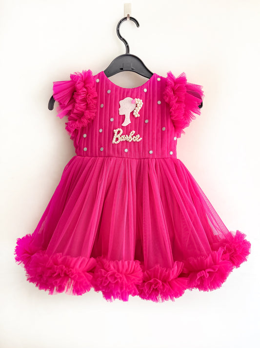 Barbie Dress In Hot Pink Single Layer