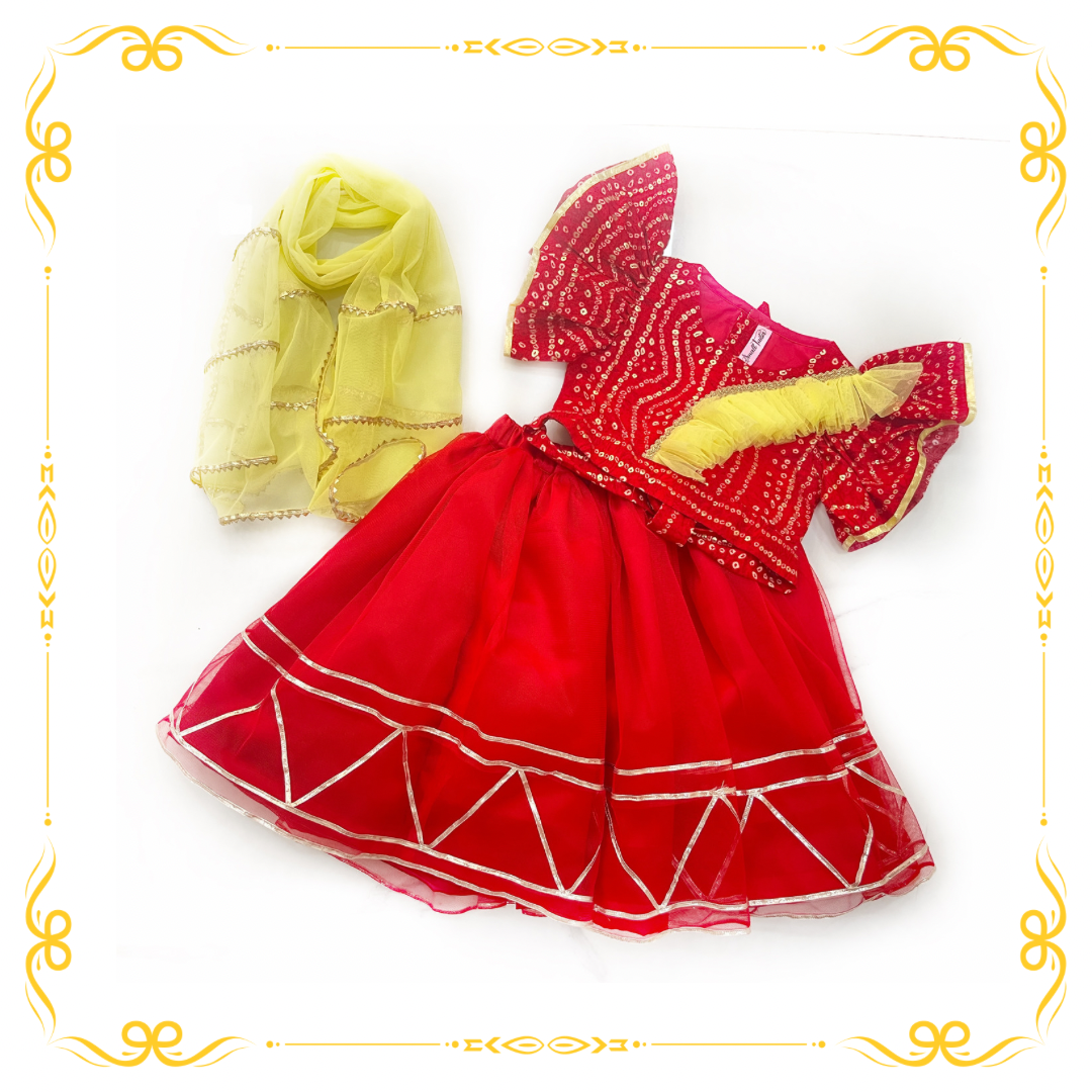 Bandhani Lehenga Top-Set In Red