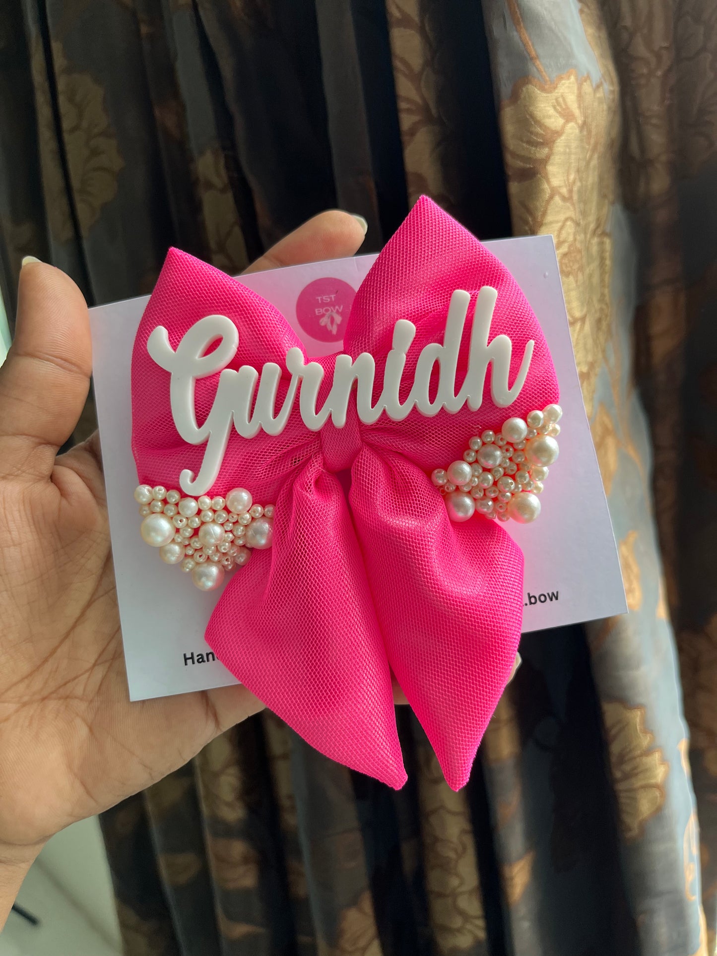 Pink Pigtale Bow With Name Customisation