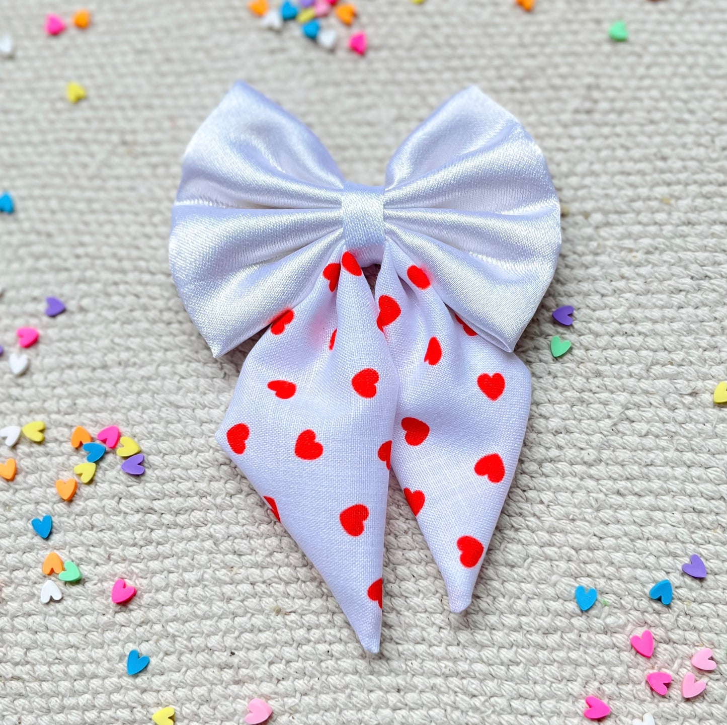 White Bow With Printed Tail