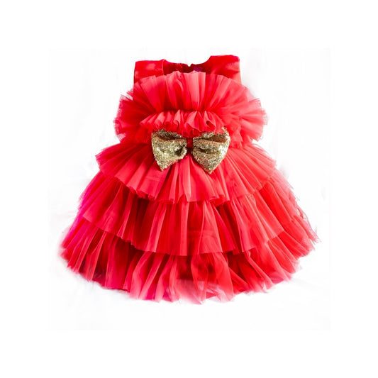 Rosy Frill Dress With Sequence Bow