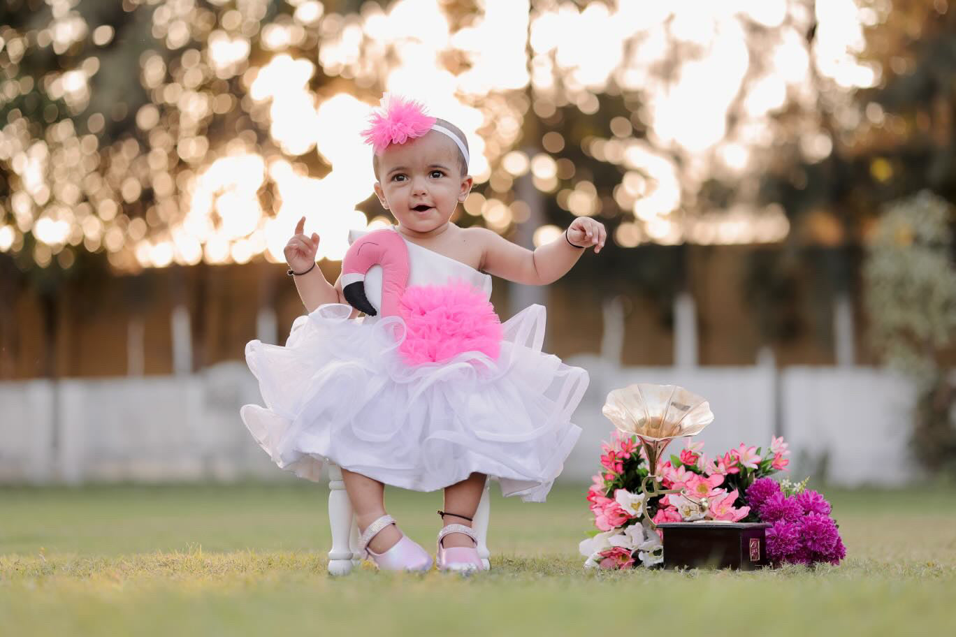 Flamingo In White layered Frill Dress