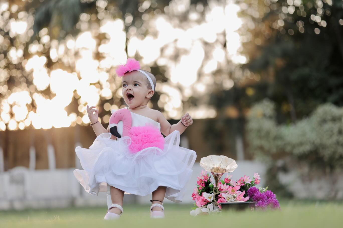 Flamingo In White layered Frill Dress